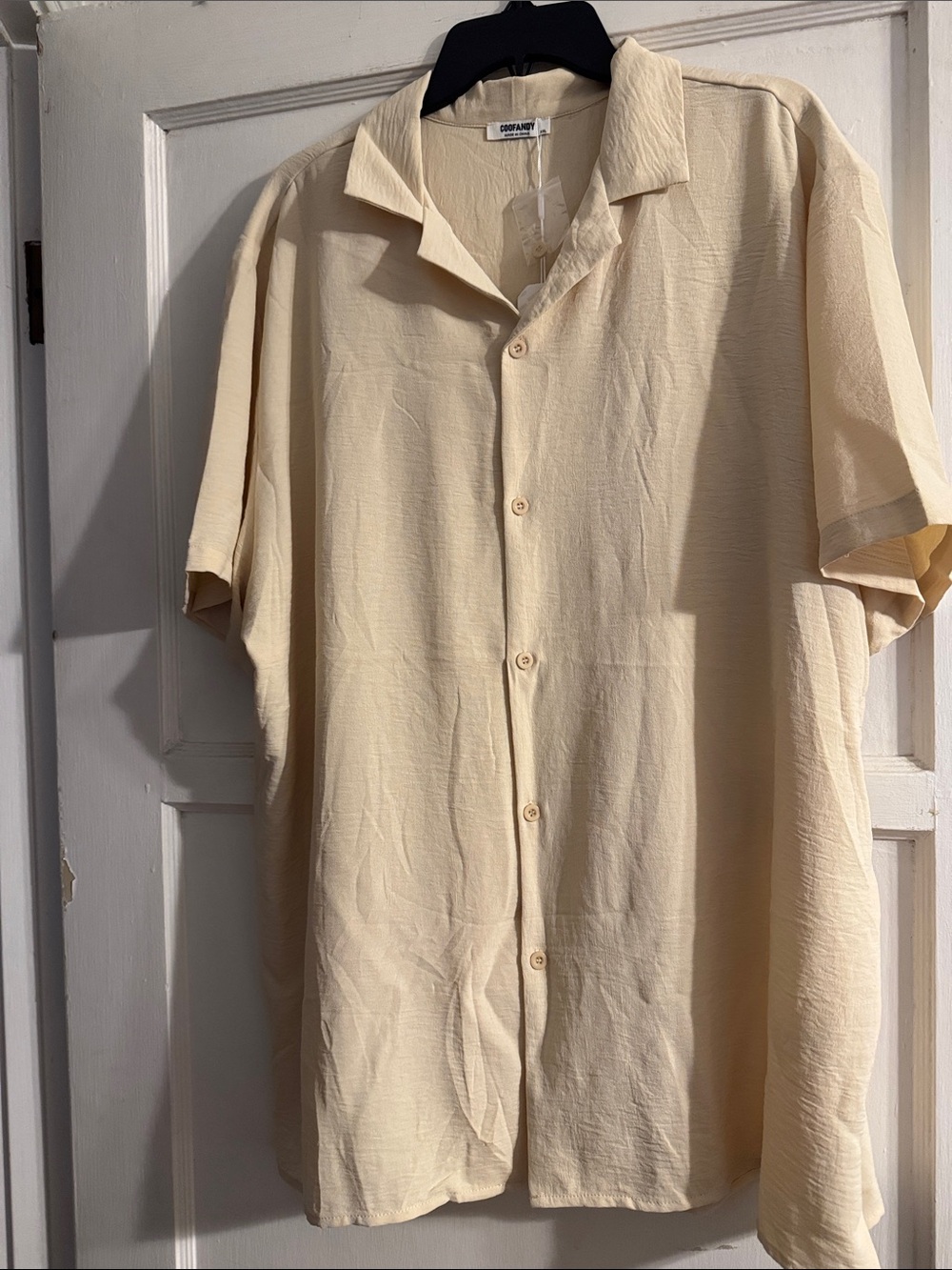 Donnay Relaxed Fit Cream Short-Sleeve Button-Down Shirt